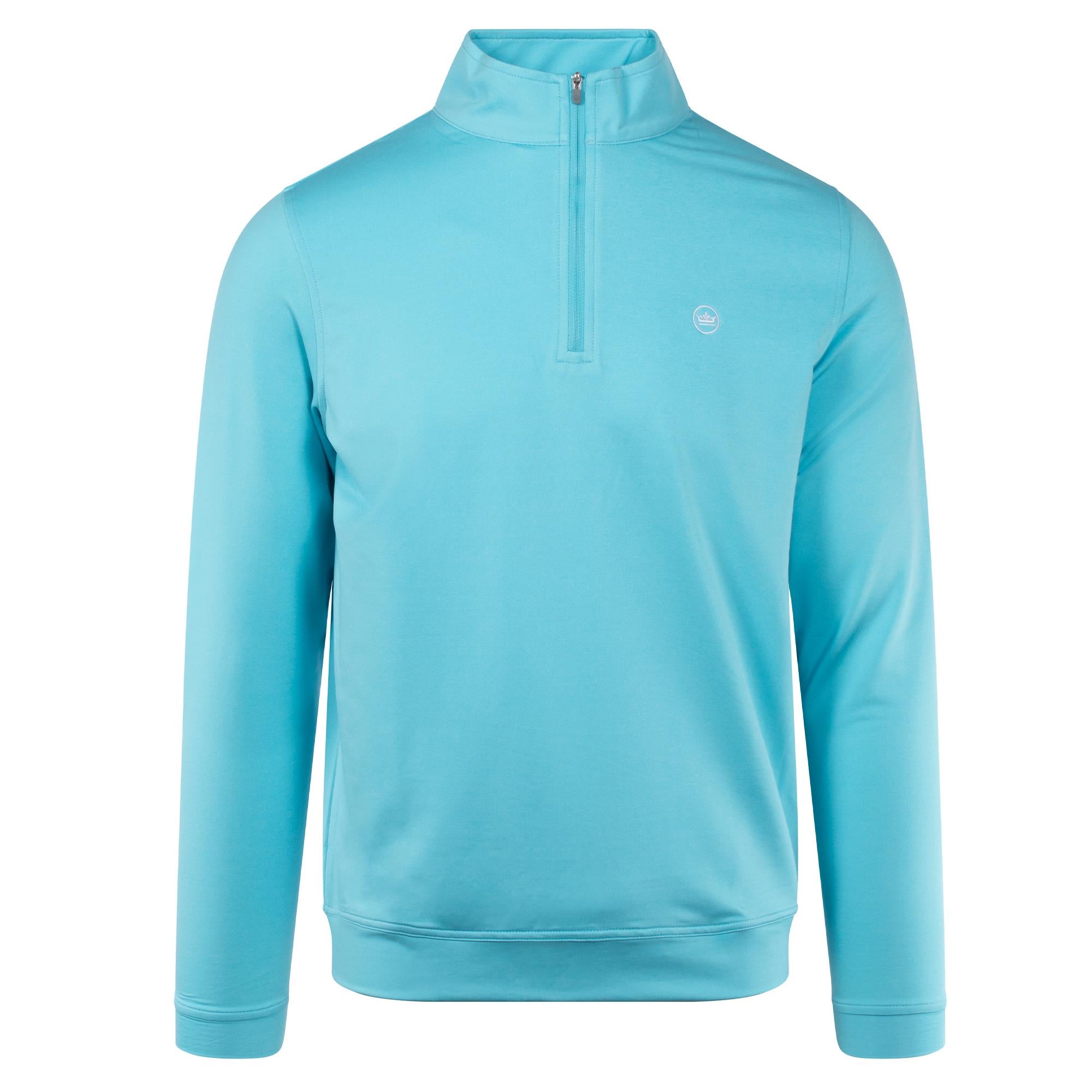 Front product image of Peter Millar Perth Mélange Performance Quarter-Zip in Maya Blue – mens golf mid layer